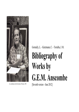 Bibliography of Works by G.E.M. Anscombe