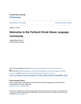 Motivation in the Portland Chinuk Wawa Language Community