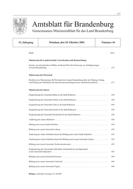 Amtsblatt Für Brandenburg, 2001, Nummer 44