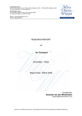 RESEARCH REPORT on Air Transport SICCODE: 73000 Report