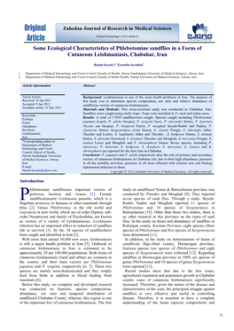 Some Ecological Characteristics of Phlebotomine Sandflies in a Focus of Cutaneous Leishmaniasis, Chabahar, Iran