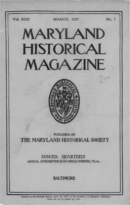 Maryland Historical Magazine, 1927, Volume 22, Issue No. 1