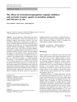 The Effects of Serotonin/Norepinephrine Reuptake Inhibitors and Serotonin Receptor Agonist on Morphine Analgesia and Tolerance in Rats