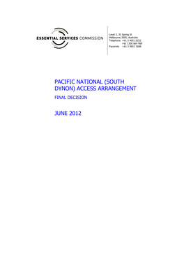 Pacific National (South Dynon) Access Arrangement Final Decision