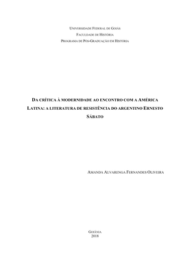 A Literatura De Resistência Do Argentino Ernesto Sábato [Manuscrito] / Amanda Alvarenga Fernandes Oliveira