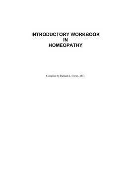 Introductory Workbook in Homeopathy