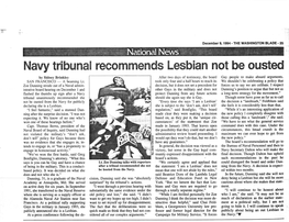 Navy Tribunal Recommends Lesbian Not Be Ousted by Sidney Brinkley After Two Days of Testimony, the Board Gay People to Make Absurd Arguments