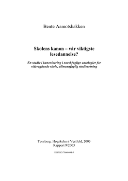 Skolens Kanon – Vår Viktigste Leserdannelse?