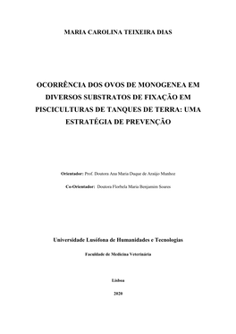 Ocorrência Dos Ovos De Monogenea Em Diversos Substratos De Fixação Em Pisciculturas De Tanques De Terra: Uma Estratégia De Prevenção