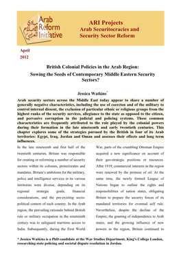 ARI Projects Arab Securitocracies and Security Sector Reform