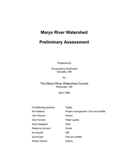 Marys River Watershed Preliminary Assessment