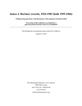 James J. Rorimer Records, 1924-1983 (Bulk 1955-1966)