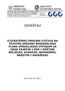 Izveštaj O Strateškoj Proceni Uticaja Na Životnu Sredinu