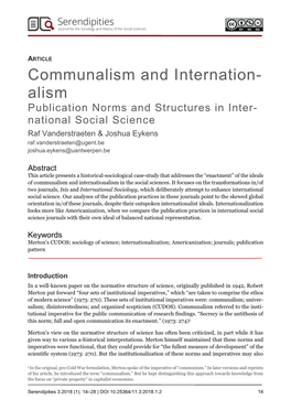 Communalism and Internationalism in the Social Sciences