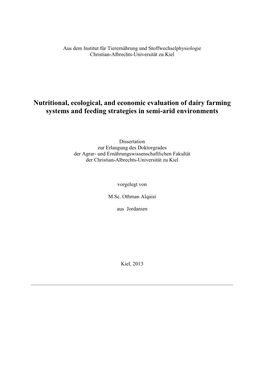 Nutritional, Ecological, and Economic Evaluation of Dairy Farming Systems and Feeding Strategies in Semi-Arid Environments