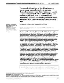 Taxonomic Dissection of the Streptococcus Bovis Group By