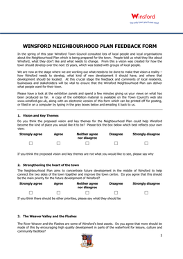 Winsford Neighbourhood Plan Feedback Form