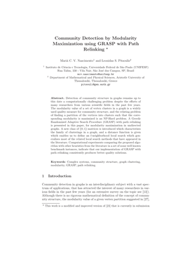 Community Detection by Modularity Maximization Using GRASP with Path Relinking ⋆