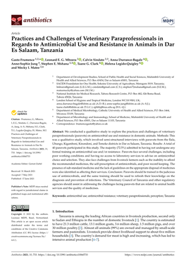Practices and Challenges of Veterinary Paraprofessionals in Regards to Antimicrobial Use and Resistance in Animals in Dar Es Salaam, Tanzania