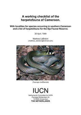A Working Checklist of the Herpetofauna of Cameroon