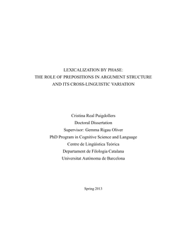 Lexicalization by Phase: the Role of Prepositions in Argument Structure and Its Cross-Linguistic Variation