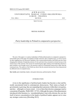 Party Leadership in Poland in Comparative Perspective