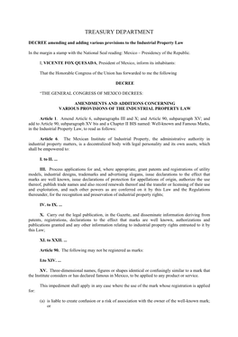 Decree of April 19, 2005, Amending and Supplementing Various Provisions of the Industrial Property