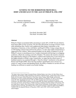 Lending to the Borrower from Hell: Debt and Default in the Age of Philip Ii, 1556–1598*