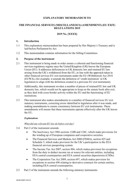 Explanatory Memorandum to the Financial