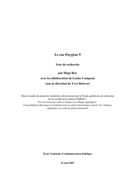 Le Cas Oxygène 9