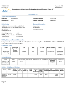 Description of Services Ordered and Certification Form 471 FCC