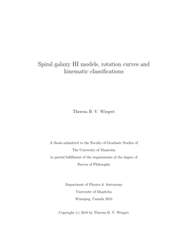 Spiral Galaxy HI Models, Rotation Curves and Kinematic Classifications