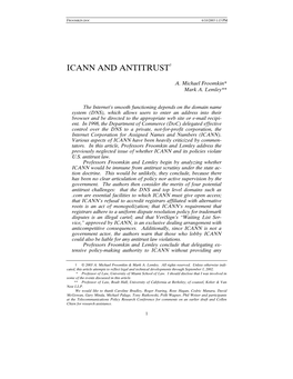 Icann and Antitrust†