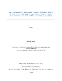 The Formation of the Japanese Art Collection at the Art Gallery of South Australia 1904-1940: Tangible Evidence of Bunmei Kaika