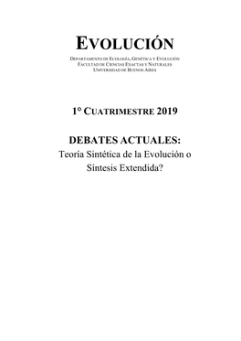 Evolución Departamento De Ecología, Genética Y Evolución Facultad De Ciencias Exactas Y Naturales Universidad De Buenos Aires