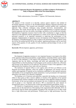 Analysis of Apparatus Resource Development As an Effort to Improve Performance:A Study of Regional Office of the West Kutai Regency