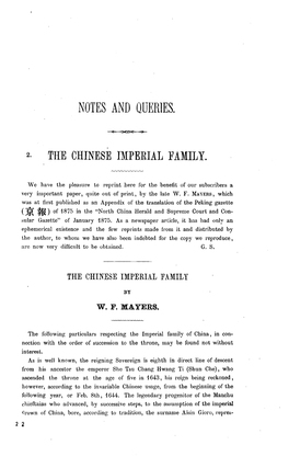 NOTES and QUERIES. 2. the CHINESE IMPERIAL FAMILY. We