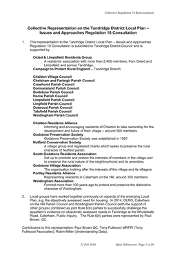 Collective Representation on the Tandridge District Local Plan – Issues and Approaches Regulation 18 Consultation