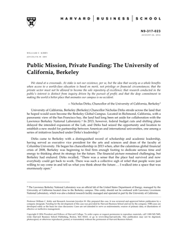 Public Mission, Private Funding: the University of California, Berkeley