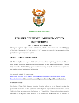 Register of Private Higher Education Institutions