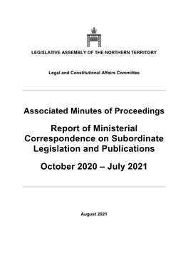 Report of Ministerial Correspondence on Subordinate Legislation and Publications