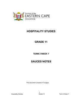 Hospitality Studies Grade 11 Sauces Notes