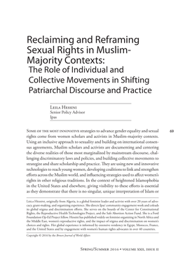 Reclaiming and Reframing Sexual Rights in Muslim- Majority Contexts: the Role of Individual and Collective Movements in Shifting Patriarchal Discourse and Practice