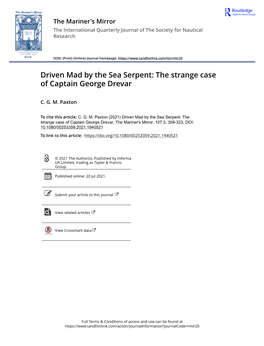 Driven Mad by the Sea Serpent: the Strange Case of Captain George Drevar