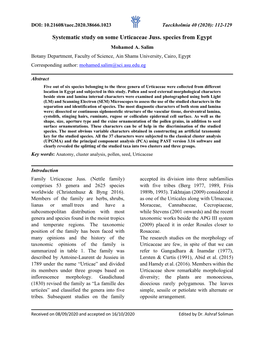 Systematic Study on Some Urticaceae Juss. Species from Egypt Mohamed A