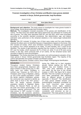 Forensic Investigation of Two Christian and Muslim Mass Graves Skeletal Remains in Sorya, Duhok Governorate, Iraqi Kurdistan