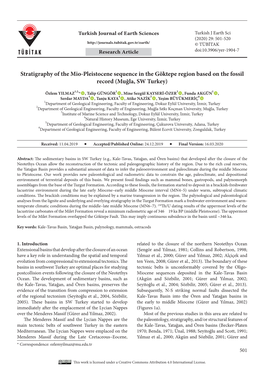 Stratigraphy of the Mio-Pleistocene Sequence in the Göktepe Region Based on the Fossil Record (Muğla, SW Turkey)