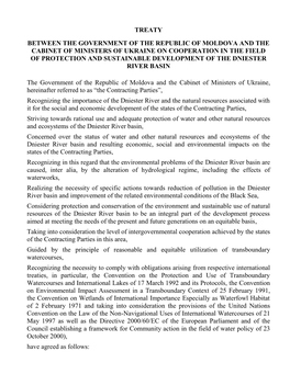 Treaty Between the Government of the Republic of Moldova and the Cabinet of Ministers of Ukraine on Cooperation in the Field Of