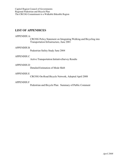 List of Appendices