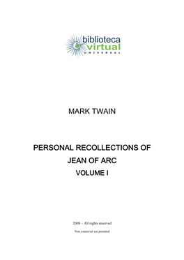 Mark Twain Personal Recollections of Jean Of